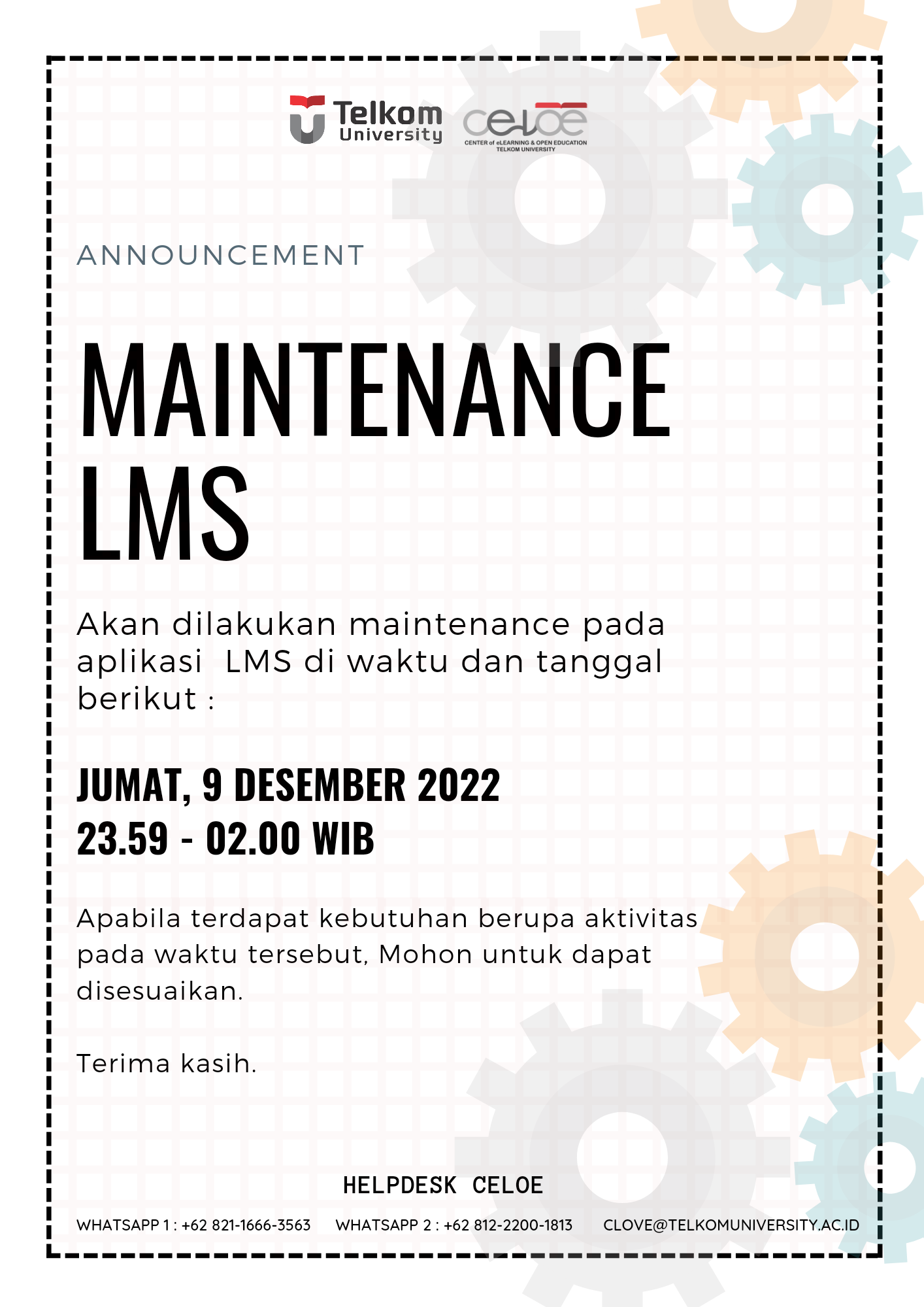 MAINTENANCE 9 DESEMBER